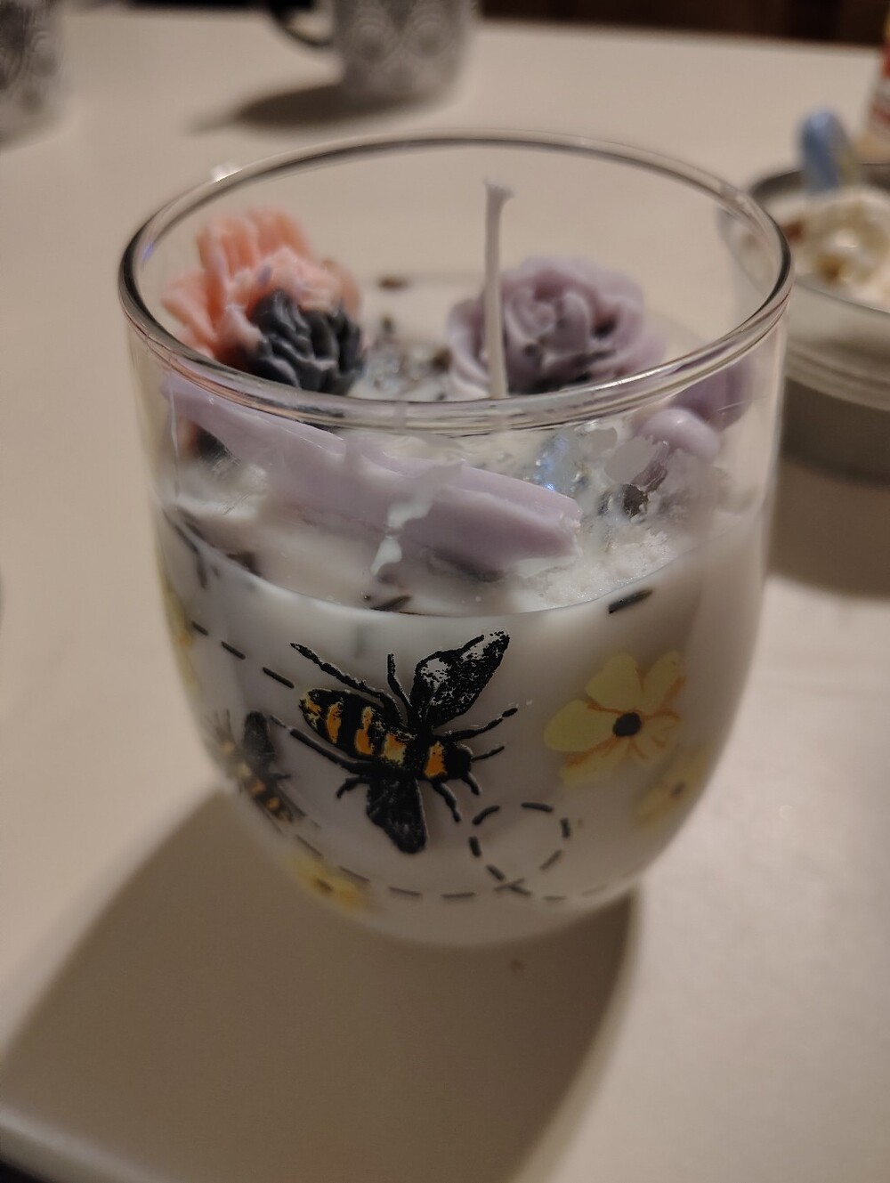 Floral Bee Lavender Soy Decorative Candle in Glass